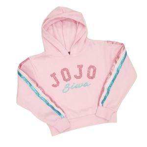 JOJO SIWA Nickelodeon Glitter Logo & Sleeve Stripe Pink Hooded Sweatshirt XS 4-5